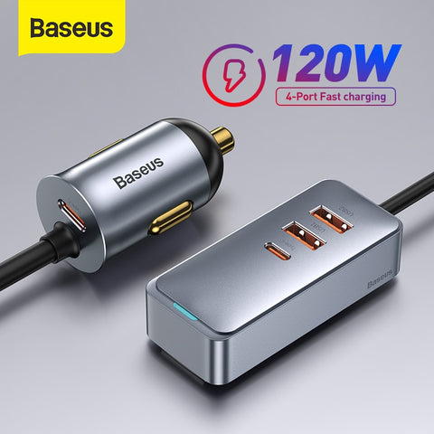 Baseus 120W PD Car Charger Quick Charger QC 3.0 PD 3.0 For iPhone 12 Samsung Type-C USB Charger Portable USB Phone Charger